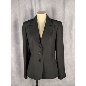 Tahari Arthur S Levine Womens Black Pinstripe Blazer Jacket Size 8 Three Button